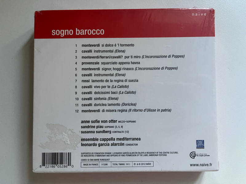 Anne Sofie Von Otter: Sogno Barocco - Sandrine Piau, Ensamble Cappella Mediterranea, Leonardo García Alarcón / Naïve Audio CD 2012 / V 5286