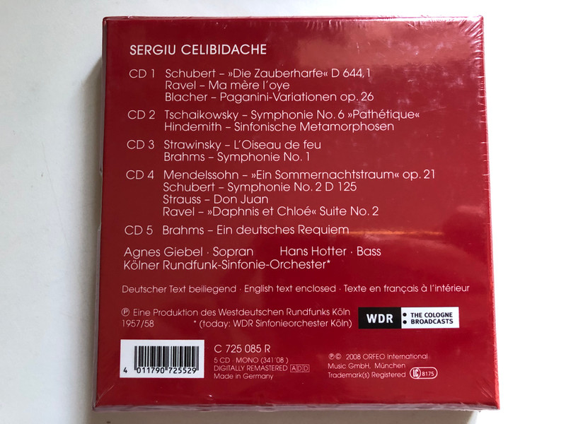 Sergiu Celibidache - Kolner Rundfunk-Sinfonie-Orchester - Die Orchesterkonzerte / Live Recordings 1957/58 / Orfeo 5x Audio CD, Box Set, Mono 2008 / C 725 085 R