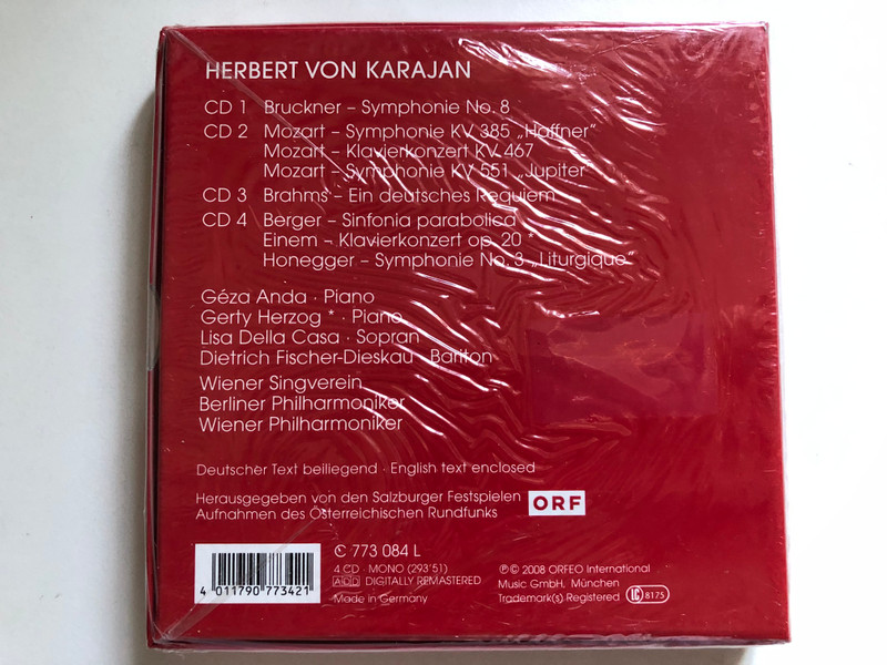 Herbert von Karajan: Salzburger Orchesterkonzerte 1957 - Berliner Philharmoniker, Wiener Philharmoniker / Live recordings / Festspieldokumente / Orfeo 4x Audio CD, Box Set, Mono 2008 / C 773 084 L