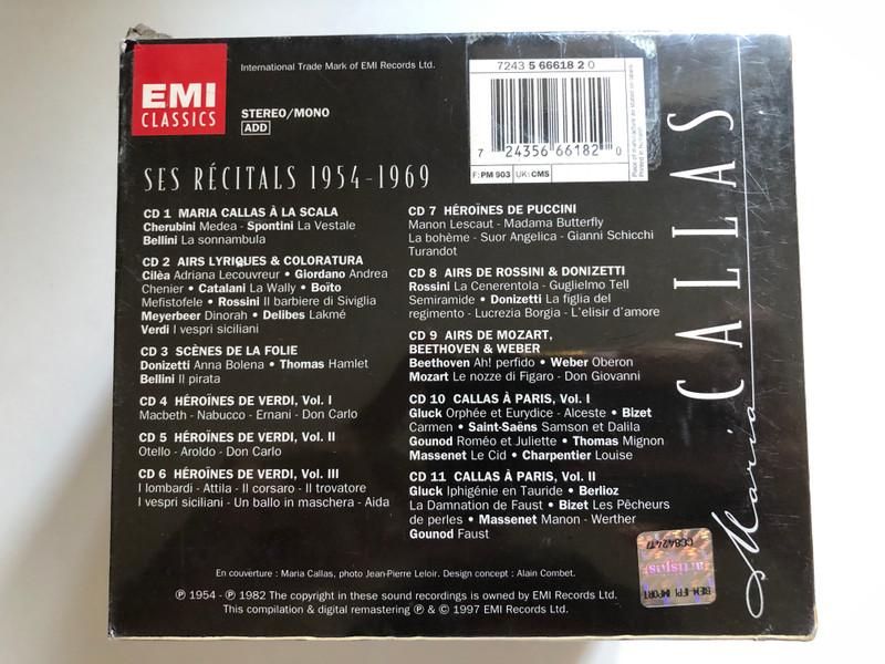 Maria Callas – Ses Récitals 1954 - 1969 / EMI Classics 11x Audio CD, Box Set 1997 Stereo, Mono / 724356661820