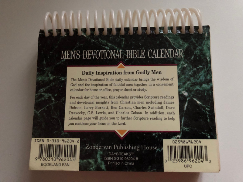 MEN'S DEVOTIONAL BIBLE CALENDAR / Daily Inspiration from Godly Men / Published by Zondervan Publishing House / Printed in China (0310962048)