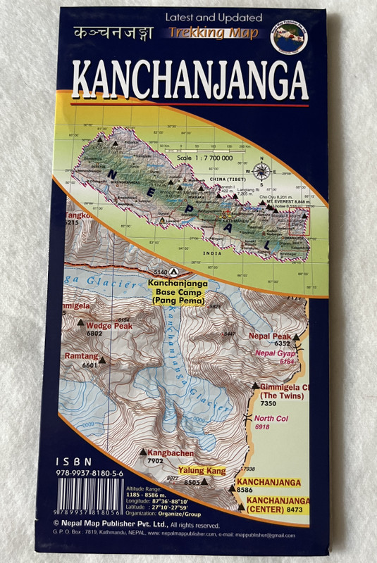 KANCHANJANGA  1100 000  KANCHANJANGA CONSERVATION AREA  Latest and Updated Trekking Map  कञ्चनजङ्गा  Nepal Map Publisher Pvt. Ltd. (9789937818056)