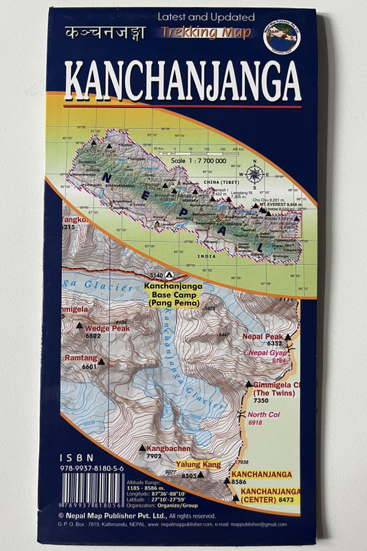KANCHANJANGA  1100 000  KANCHANJANGA CONSERVATION AREA  Latest and Updated Trekking Map  कञ्चनजङ्गा  Nepal Map Publisher Pvt. Ltd. (9789937818056)