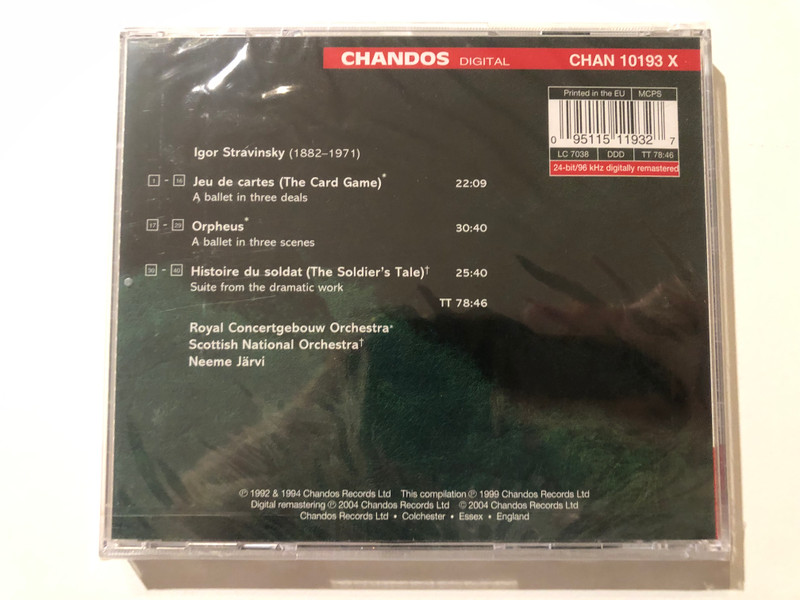 Stravinsky - Jeu De Cartes; Orpheus - Suite from ''Histoire du soldat'' / Royal Concertgebouw Orchestra, Scottish National Orchestra, Neeme Järvi / Chandos Classics Audio CD 2004 / CHAN 10193 X