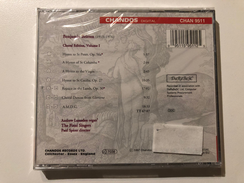 Britten: Choral Edition, Volume 1, Includes A.M.D.G., Choral Dances & Rejoice in the Lamb / Andrew Lumsden (organ), The Finzi Singers, Paul Spicer (director) / Chandos Audio CD 1997 / CHAN 9511