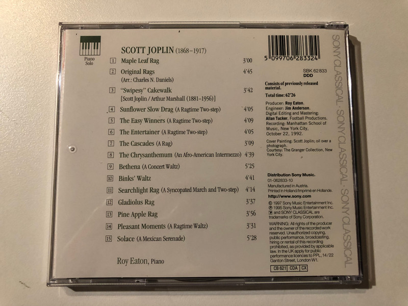 Joplin: Piano Rags - The Entertainer; Maple Leaf Rag; The Easy Winners; The Cascades; Bethena Waltz; Gladiolus Rag - Roy Eaton / Essential Classics / Sony Classical Audio CD 1997 / SBK 62 833