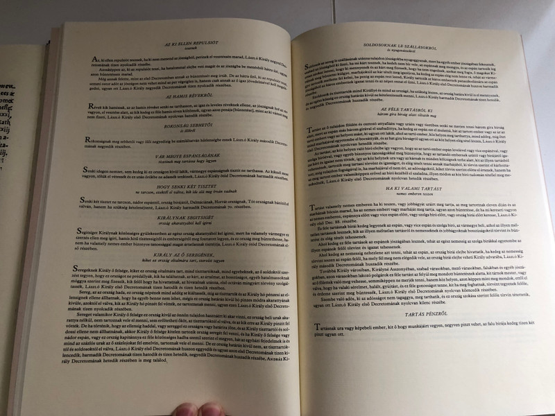 MAGYAR DECRET VM  Csorba Csaba Magyar decretum, kit Weres Balás a deákból, tudni illik a Werbőczy István Decretomából, melyet tripartitomnak neveznek  Magyarra fordított  Miskolc, 1991  Hardcover