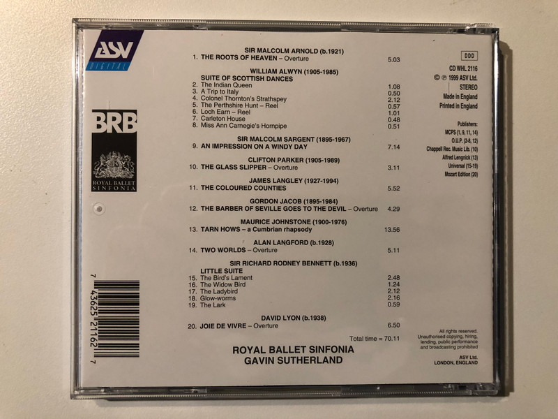 British Light Music World Premieres - Royal Ballet Sinfonia, Gavin Sutherland / White Line Light Classics / ASV Digital Audio CD 1999 / CD WHL 2116