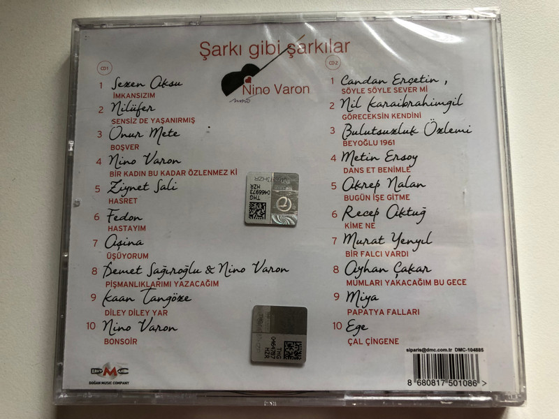 Nino Varon – Şarkı Gibi Şarkılar / Sezen Aksu, Nilüfer, Candan Erçetin, Kaan Tangöze, Nil Karaibrahimgil, Fedon, Bulutsuzluk Özlemi, Ziynet Sali, Akrep Nalan, Ege, Demet Sağıroğlu, Metin Ersoy / Doğan Music Company 2x Audio CD / DMC - 104885 (8680817501086)
