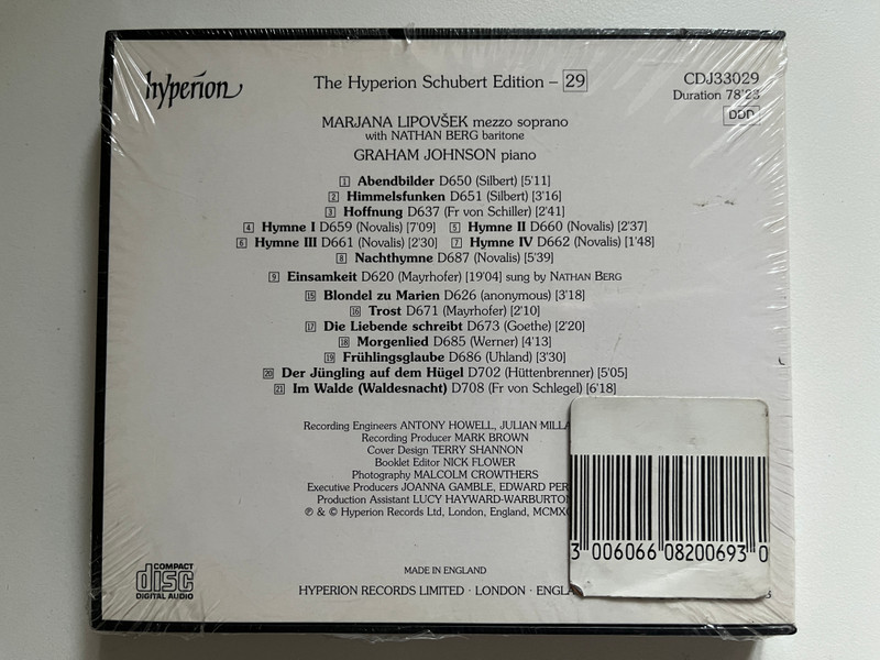 Schubert: Complete Songs = Sämtliche Lieder = Mélodies Intégrales 29 - Marjana Lipovšek, Graham Johnson / The Hyperion Schubert Edition – 29 / Hyperion Audio CD / CDJ33029
