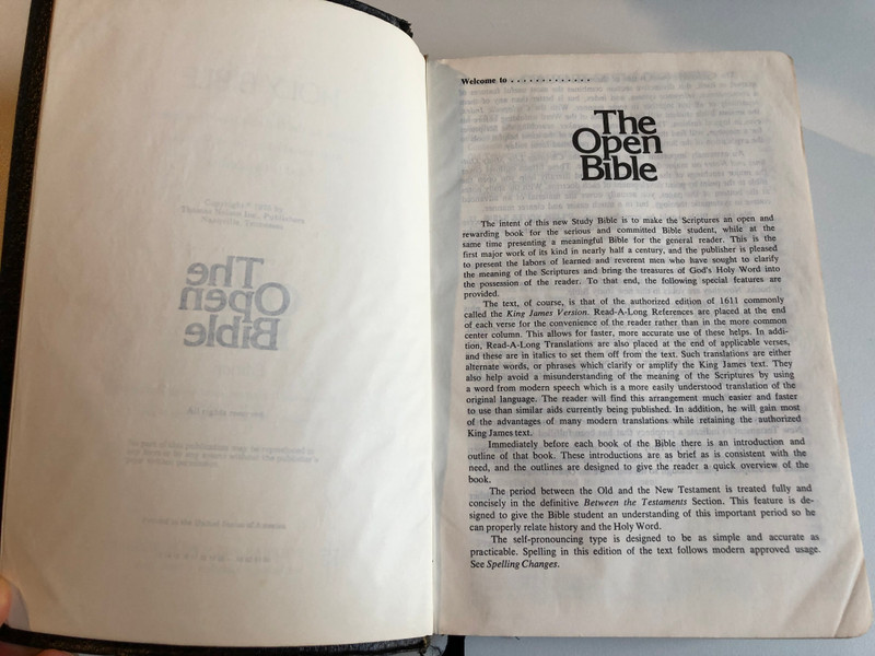 The Open Bible Edition - HOLY BIBLE KJV  Containing the Old and New Testaments  Authorized King James Version  Red Letter Edition with Index  THOMAS NELSON, PUBLISHERS 1975  Leather Black Cover