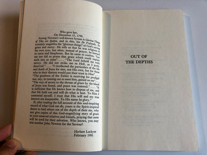 Out of the Depths The Autobiography of John Newton  with an introduction by Herbert Lockyer  General editors of the series William J. Petersen and Warner A. Hutchinson  A Shepherd Illustrated Classic  Keats Pub, 1981  Paperback (0879832436)