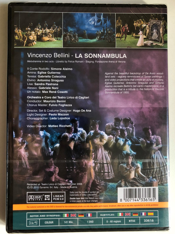 Vincenzo Bellini: Sonnambula / Libretto by Felice Romani / Melodrama in two acts / Staging: Fondazione Arena di Verona / Orchestra and Chorus of the Teatro Lirico of Cagliari Conductor: Maurizio Benini / Chorus Master: Fulvio Fogliazza / DVD (8007144336165)