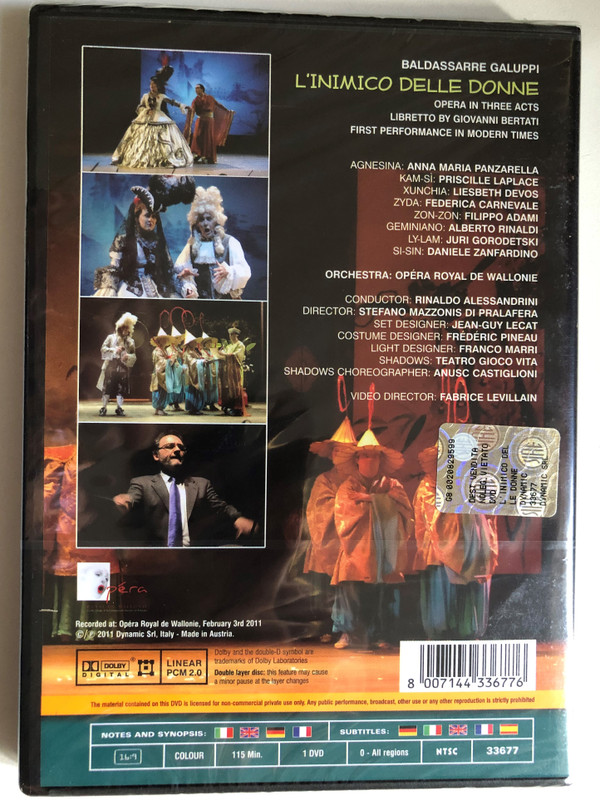Galuppi: L'inimico delle donne / OPERA IN THREE ACTS LIBRETTO BY GIOVANNI BERTATI / FIRST PERFORMANCE IN MODERN TIMES / ORCHESTRA: ROYAL WALLONIAN OPERA CONDUCTOR: RINALDO ALESSANDRINI / DVD (8007144336776)