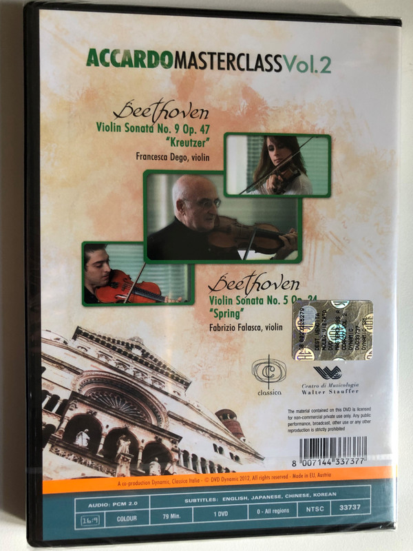 Salvatore Accardo - Masterclass in Cremona, Vol. 2 / Beethoven Violin Sonata No. 9 Op. 47 "Kreutzer" Francesca Dego, violin / Beethoven Violin Sonata No. 9 Op. 47 "Kreutzer" Francesca Dego, violin / DVD (8007144337377)