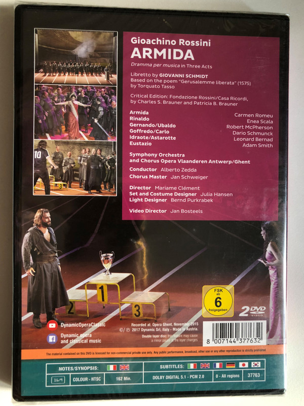 Rossini: Armida 2 DVD Set / Music Drama in Three Acts / Libretto by GIOVANNI SCHMIDT / Based on the poem "Jerusalem Delivered" / Symphony Orchestra and Chorus Opera Vlaanderen Antwerp-Ghent Conductor: Alberto Zedda Chorus Master: Jan Schweiger / DVD (8007144377632)