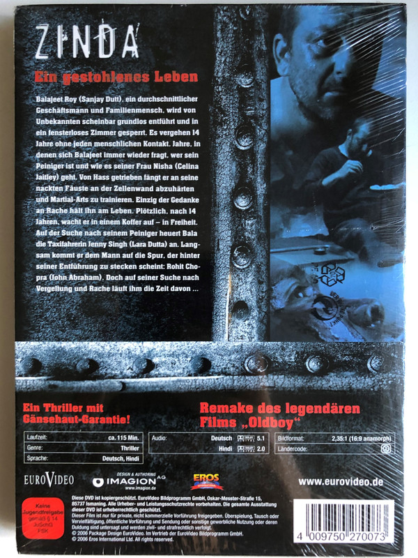 Zinda  Ein gestohlenes Leben  REMAKE DES LEGENDÄREN FILMS OLDBOY  sanjay dutt, celina jaitley, lara dutta, john abraham  EURO VIDEO  DVD Video (4009750270073)