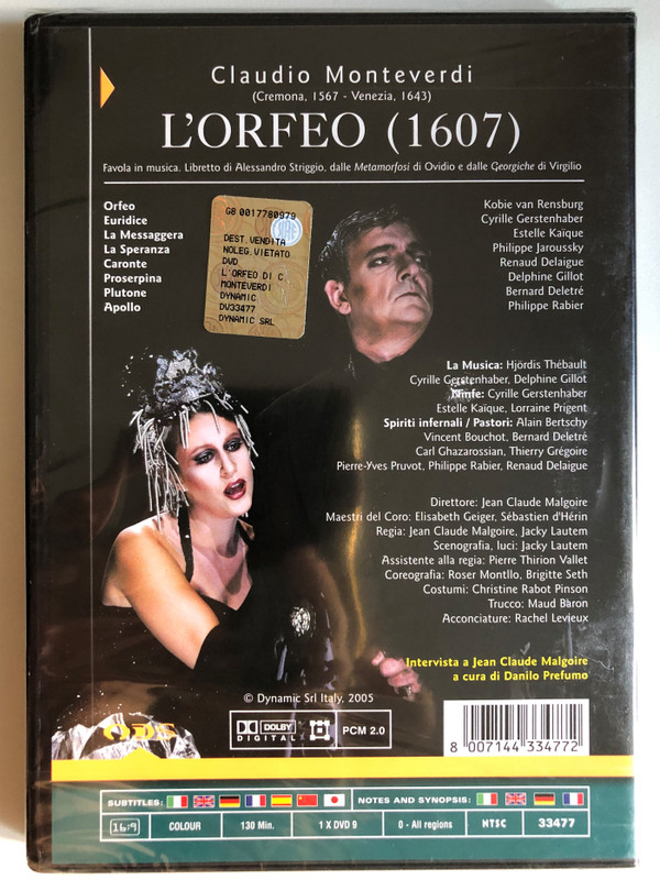 Monteverdi: L'orfeo / Fairy tale in music. Libretto by Alessandro Striggio / Director: Jean Claude Malgoire / Choir Master: Elisabeth Geiger / Choreography: Roser Montllo / Interview with Jean Claude Malgoire by Danilo Prefumo / DVD (8007144334772)