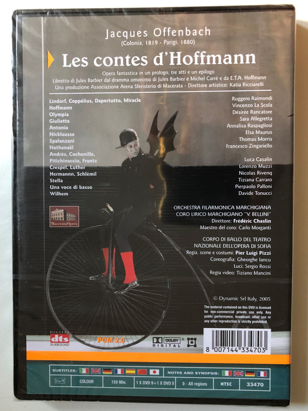 Les Contes D'hoffmann 2 DVD Set / Fantastic work in a prologue, three acts and an epilogue Libretto by Jules Barbier / MARCHE PHILHARMONIC ORCHESTRA LYRIC CHOIR MARCHE "V. BELLINI" Conductor: Frédéric Chaslin / Choir master: Carlo Morganti / DVD (8007144334703) 