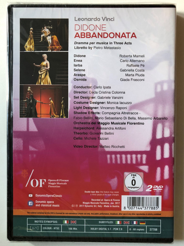 Didone Abbandonata 2 DVD Set / Drama for music in Three Acts Libretto by Pietro Metastasio / Orchestra of the Maggio Musicale Fiorentino / Conductor: Paolo Ipata / Recorded at: Opera of Florence / DVD (8007144377885)