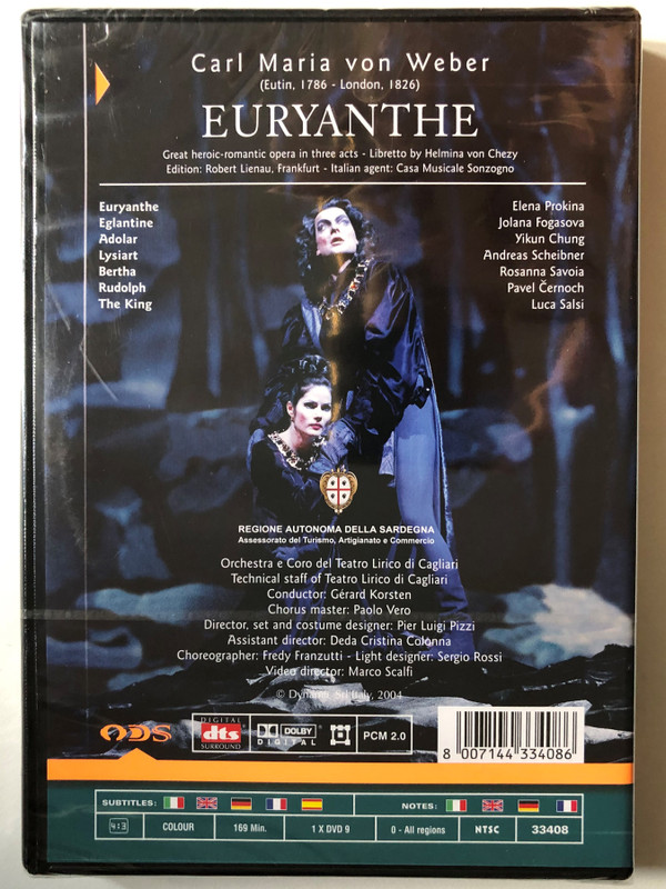 Weber - Euryanthe / Great heroic-romantic opera in three acts - Libretto by Helmina von Chezy / Orchestra and Chorus of the Lyric Theater of Cagliari / Conductor: Gérard Korsten Chorus master: Paolo Vero / DVD (8007144334086)