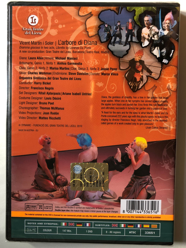 L'arbore Di Diana / Playful drama in two acts, Libretto by Lorenzo Da Ponte / Symphony Orchestra of the Gran Teatre del Liceu / Conductor: Harry Bicket / A new co-production: Gran Teatre del Liceu, Barcelona | Royal Theater, Madrid / DVD (8007144336516)
