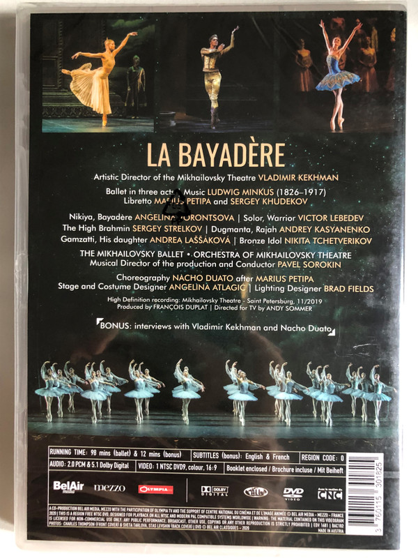 MINKUS: Bayadere / Ballet in three acts / Libretto THE MOUSE PETIPA and SERGY KHUDEKOV / THE MIKHAILOVSKY BALLET.ORCHESTRA OF MIKHAILOVSKY THEATRE / Conductor: PAVEL SOROKIN / DVD (3760115301825)