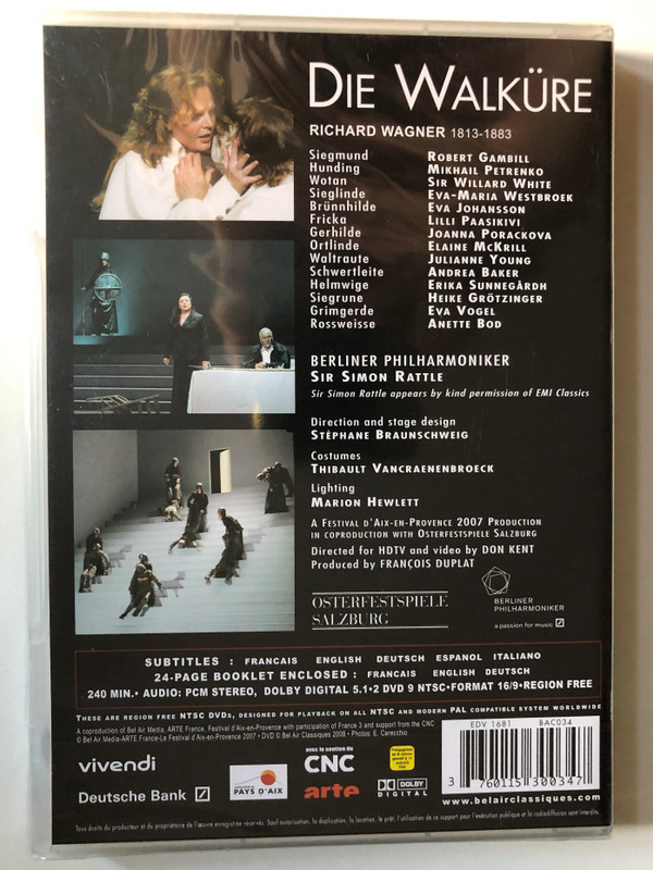 Wagner: Die Walkure (The Valkyrie) 2 DVD Set / SALZBURG EASTER FESTIVAL / BERLIN PHILHARMONIC ORCHESTRA / Conductor: SIR SIMON RATTLE / Directed for HDTV and video by DON KENT / DVD (3760115300347)
