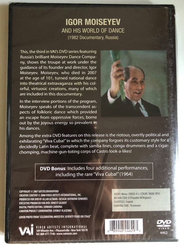 Igor Moiseyev and His World of Dance / Moiseyev Dance Company - Igor Moiseyev Ballet / DVD Bonus: Includes four additional performances, including the rare "Viva Cuba!" / VIDEO ARTISTS INTERNATIONAL, INC. / DVD (089948446293)