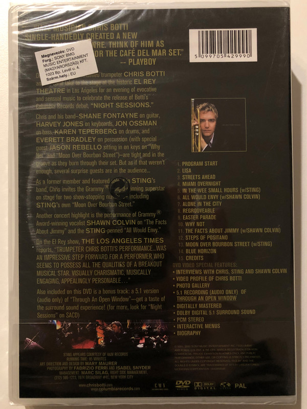 Chris Botti & Friends - Night Sessions (Live in Concert) / Hot take to the stage at the historic EL REY an THEATRE in Los Angeles / INTERVIEWS WITH CHRIS, STING AND SHAWN COLVIN / VIDEO PROFILE OF CHRIS BOTTI / DVD (5099705429990)