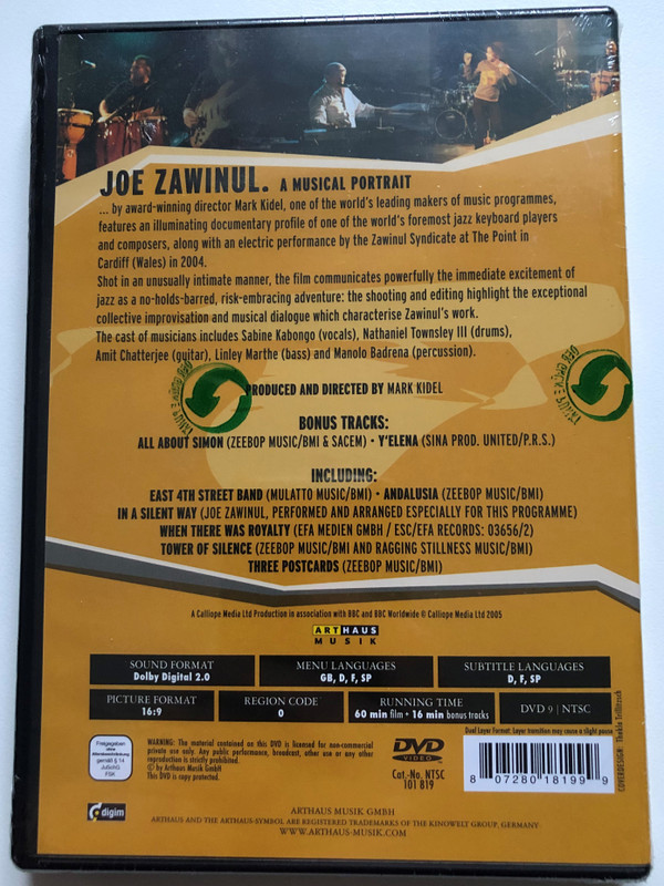 Kidel, Mark - Joe Zawinul / PRODUCED AND DIRECTED BY MARK KIDEL / BONUS TRACKS: GO ON / The cast of musicians includes Sabine Kabongo (vocals), Nathaniel Townsley III (drums), Amit Chatterjee (guitar) / DVD (807280181999)