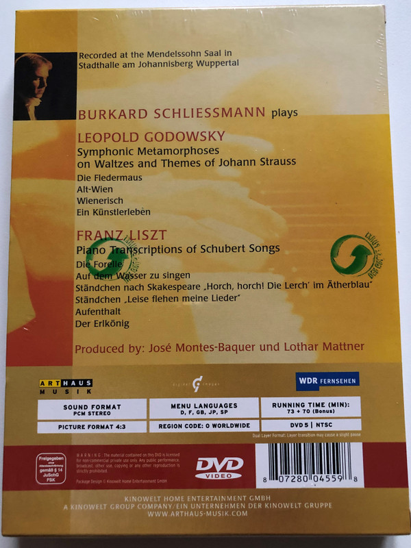 Burkhard Schliessmann - Liszt Transcriptions, Godowsky Symphonic Metamorphoses / Recorded at the Mendelssohn Hall in Stadthalle am Johannisberg Wuppertal / On Waltzes and Themes of Johann Strauss / DVD (807280045598)