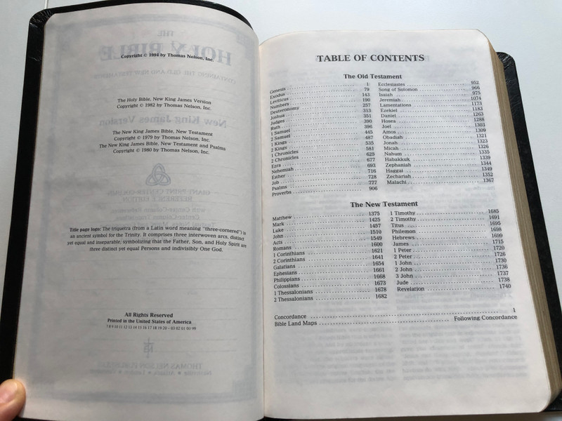 Giant Print CENTER-COLUMN REFERENCE BIBLE / New King James Version / Thomas Nelson, 1994 / Leather Cover (9780840708564)