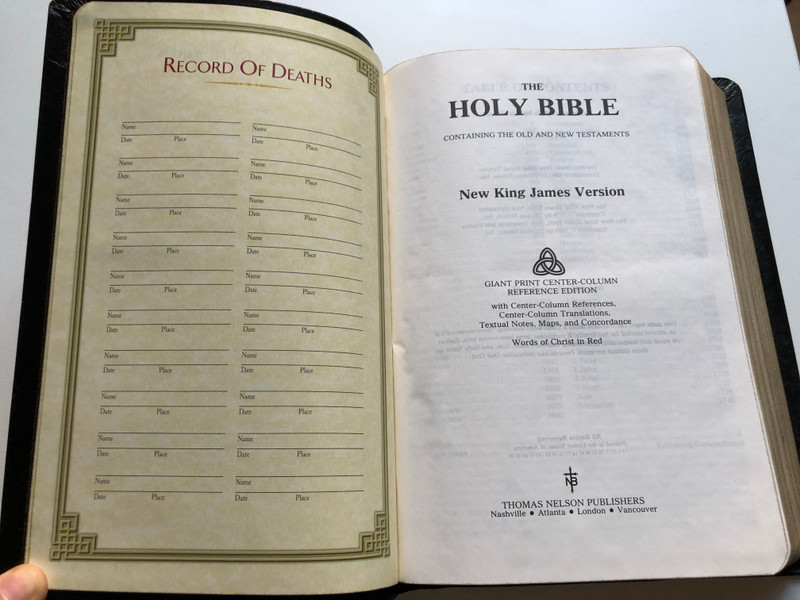 Giant Print CENTER-COLUMN REFERENCE BIBLE / New King James Version / Thomas Nelson, 1994 / Leather Cover (9780840708564)