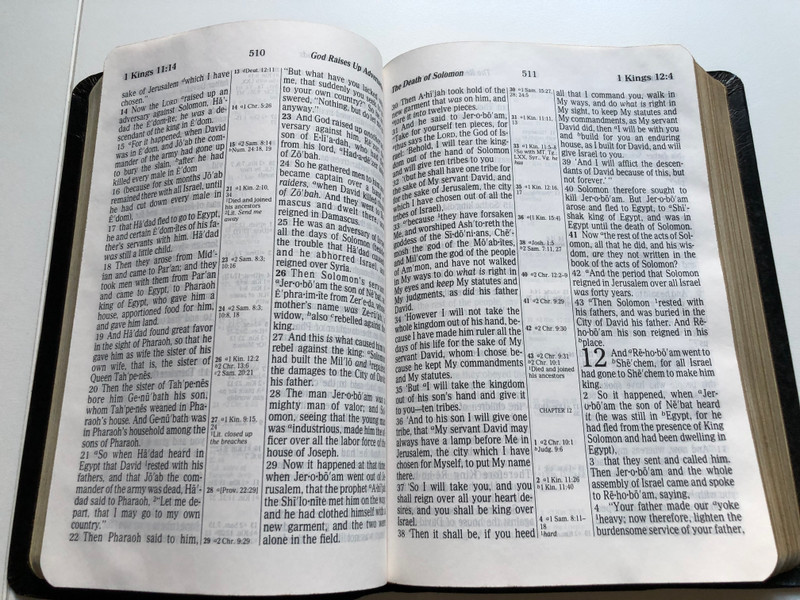 Giant Print CENTER-COLUMN REFERENCE BIBLE / New King James Version / Thomas Nelson, 1994 / Leather Cover (9780840708564)