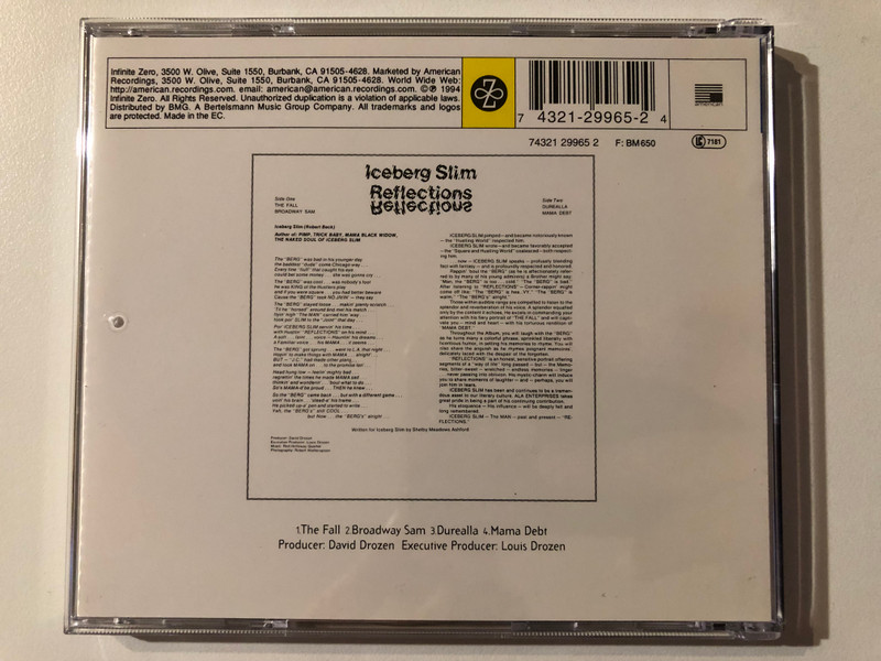 Iceberg Slim – Reflections / Infinite Zero Archive / Infinite Zero Audio CD 1994 / 74321 29965 2