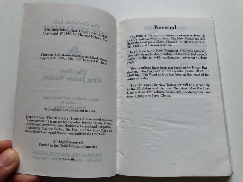 Christian Life New Testament With Master Outlines And Study Notes  The New King James Version  THOMAS NELSON PUBLISHERS  Paperback (Nelson 180B)