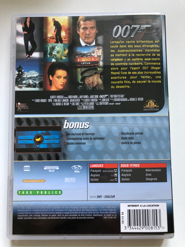 RIEN QUE POUR VOS VEUX  007 Edition Speciale  Roger Moore, Carole Bouquet, Topol, Lynn-Holly Johnson, Julian Glover  DVD Video (3344429008153)