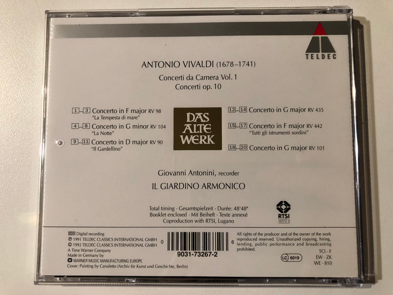 Antonio Vivaldi: Concerti Da Camera Vol. 1 - Il Giardino Armonico / Das Alte Werk / Teldec Audio CD 1992 / 9031-73267-2