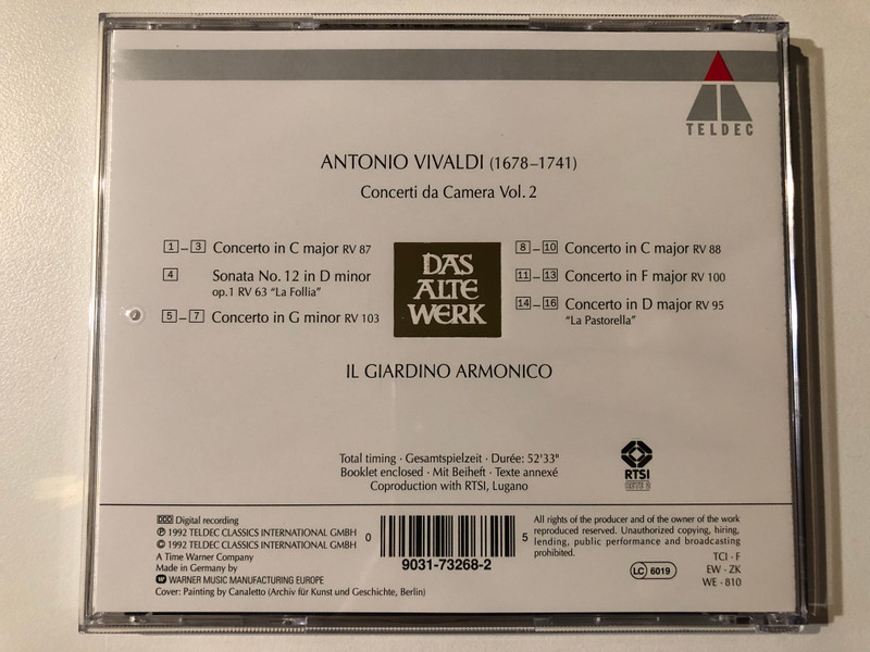 Antonio Vivaldi: Concerti Da Camera · Vol. 2 - Il Giardino Armonico / Das Alte Werk / Teldec Audio CD 1992 / 9031-73268-2 (090317326825)