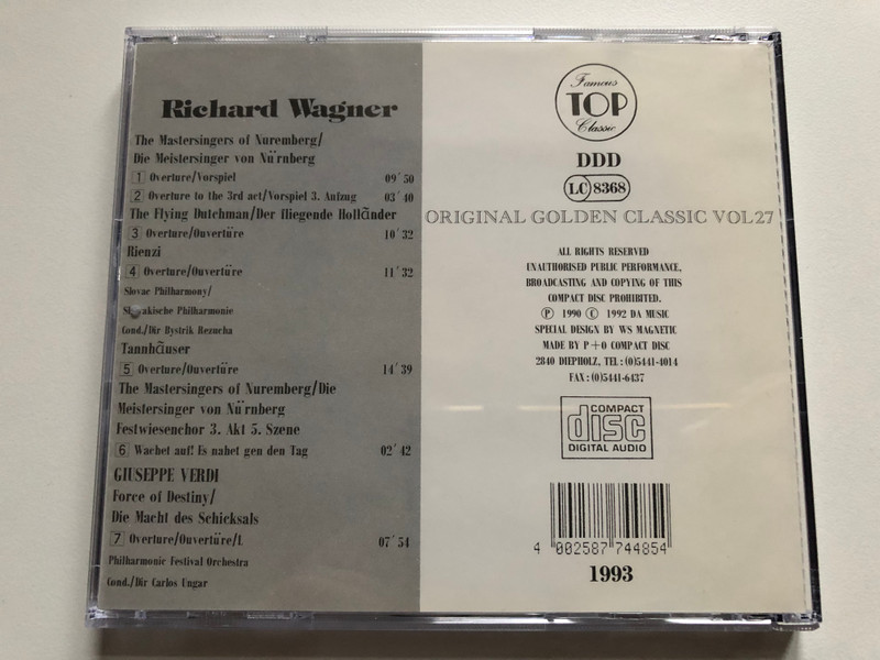 Wagner - Overtures: The Mastersingers. Lohengrien. The Elving Dutchman. Rienzi. Tanhauser / Slovac Philh. Dir./Cond.: Bystrik Rezucha / WS Magnetic Audio CD 1992 / WS 144004