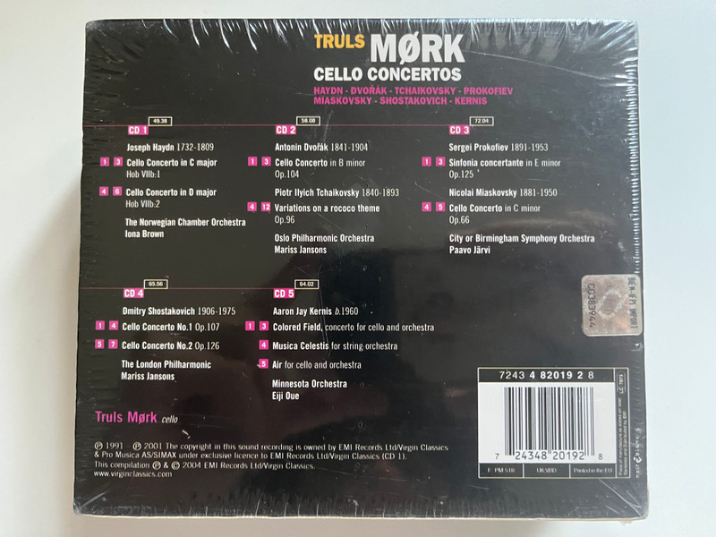Truls Mørk: Cello Concertos - Haydn, Dvořák, Tchaikovsky, Prokofiev, Miaskovsky, Shostakovich, Kernis / Virgin Classics 5x Audio CD, Box Set 2004, Stereo / 724348201928