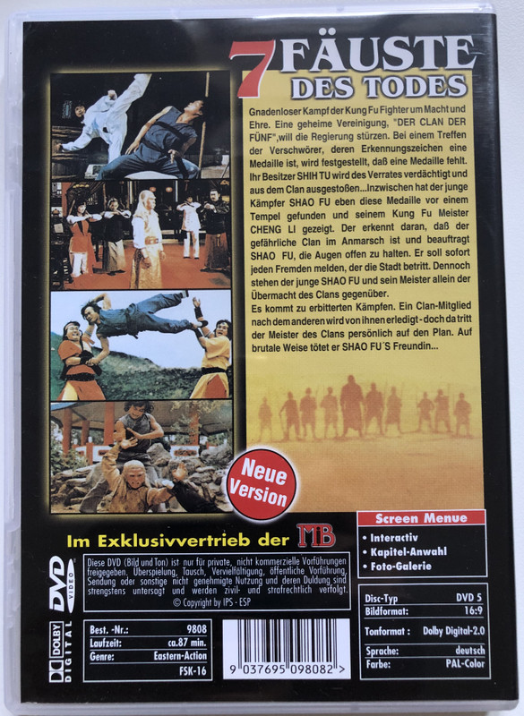 7 FÄUSTE DES TODES  DIE TÖDLICHE TECHNIK DES KUNG FU  DVD VIDEO (9037695098082)