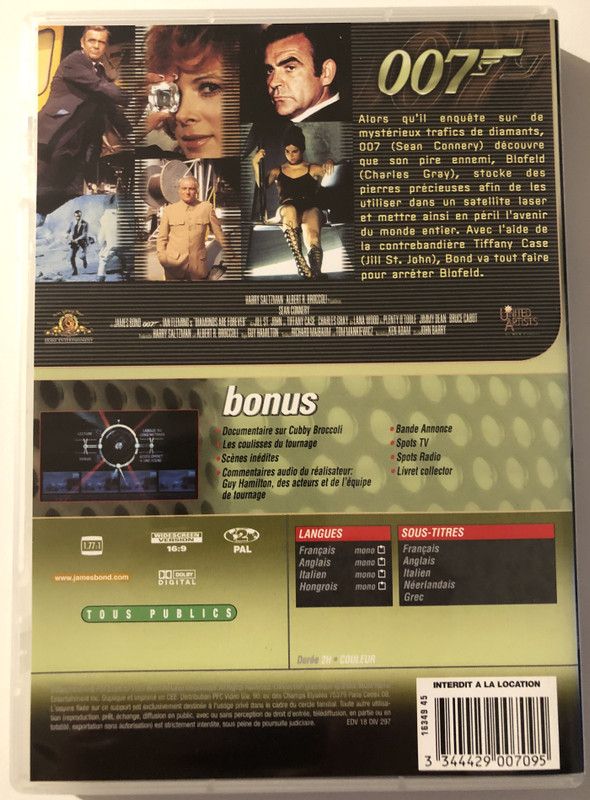 Les Diamants sont éternels - James Bond  Edition Speciale 007  DVD Video (3344429007095)