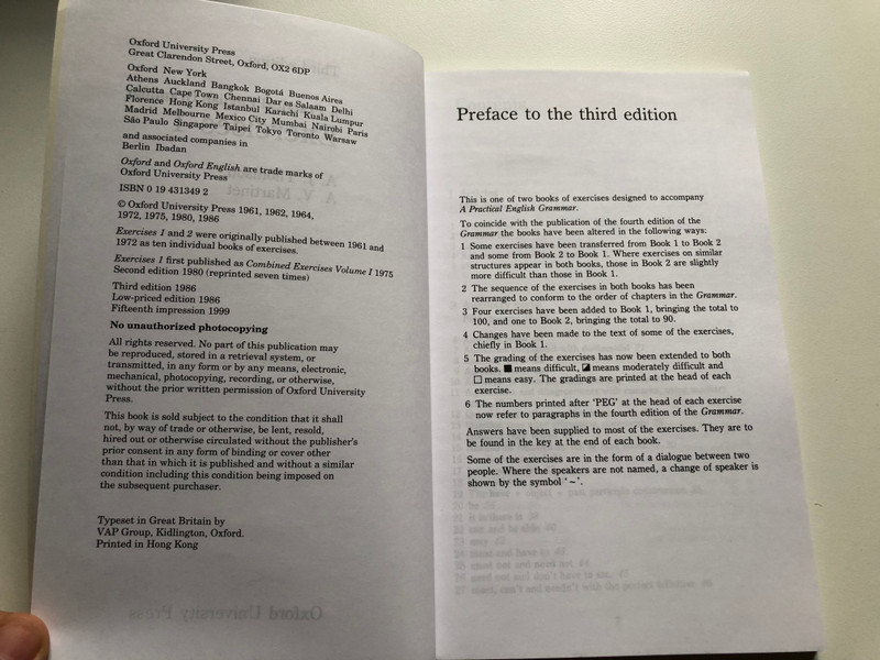 Practical English Grammar: Exercises 1 / By: A. J. Thomson and A.V. Martinet / Third edition / LOW-PRICED EDITION / Oxford University Press, 1986 / Paperback (9780194313490)