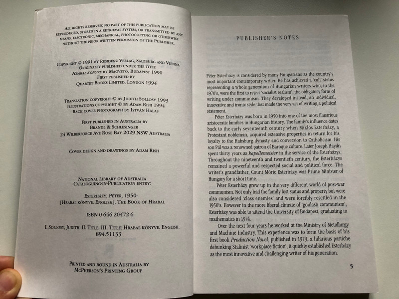 THE BOOK OF HRABAL - PETER ESTERHÁZY  BRANDL & SCHLESINGER  McPherson's Printing Group, 2004  Paperback (9780646204727)