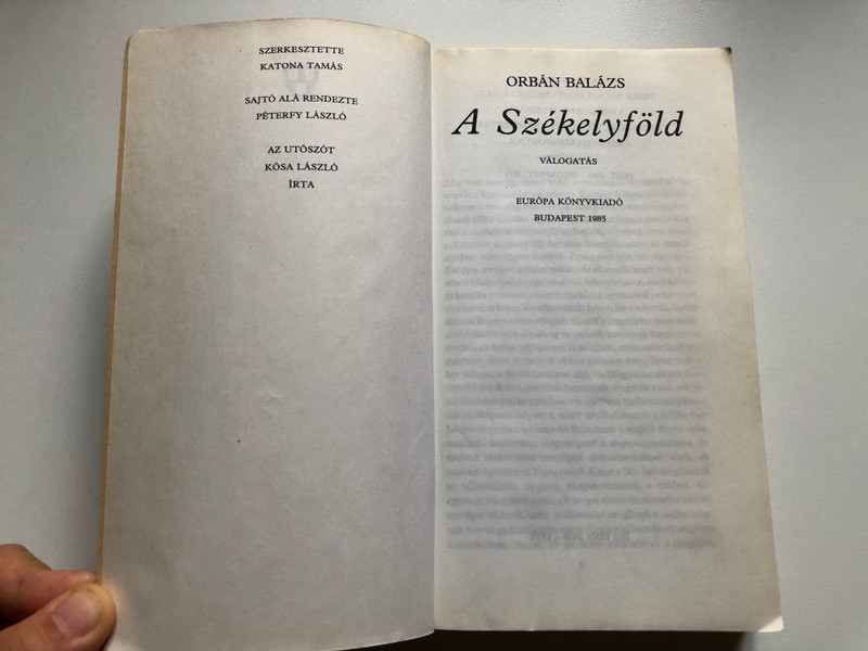 A Székelyföld Válogatás  ORBÁN BALÁZS  EURÓPA KÖNYVKIADÓ BUDAPEST 1985  Paperback (9630725584)