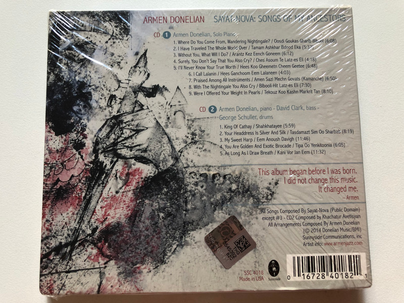 Armen Donelian – Sayat-Nova: Songs Of My Ancestors / Sunnyside 2x Audio CD 2014 / SSC 4018
