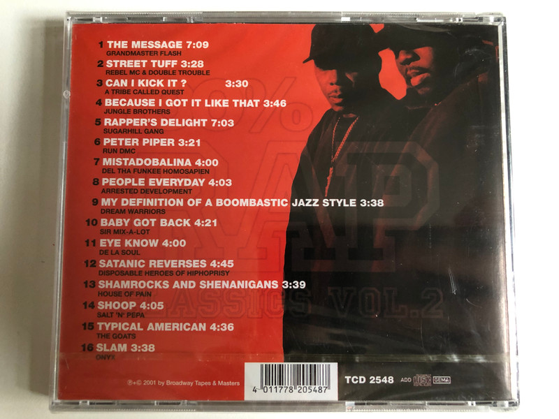 100% Rap Classics: Vol.2 - Featuring: De La Soul; Rebel MC; A Tribe Called Quest; Run DMC; Grandmaster Flash; Jungle Brothers; Sugarhill Gang... / One Hundred Percent More RAP Hits! / Telstar Audio CD 2001 / TCD 2548