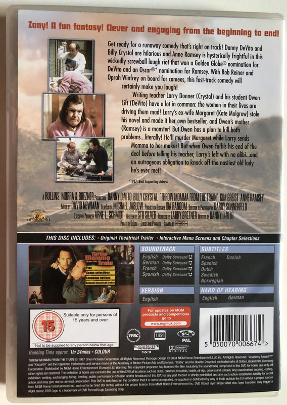 Throw Momma Throw Momma from the Train  Danny DeVITO, Billy CRYSTAL  DVD Videothe Train (5050070006674)